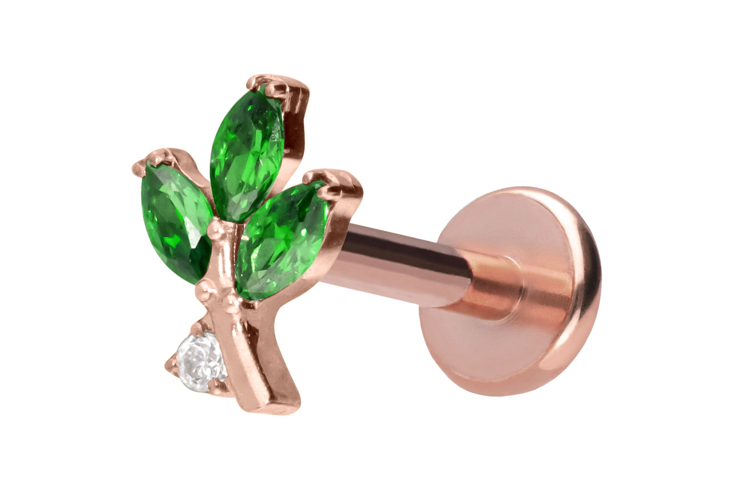 Titan Labret Piercing mit Push Fit KRISTALLZWEIG